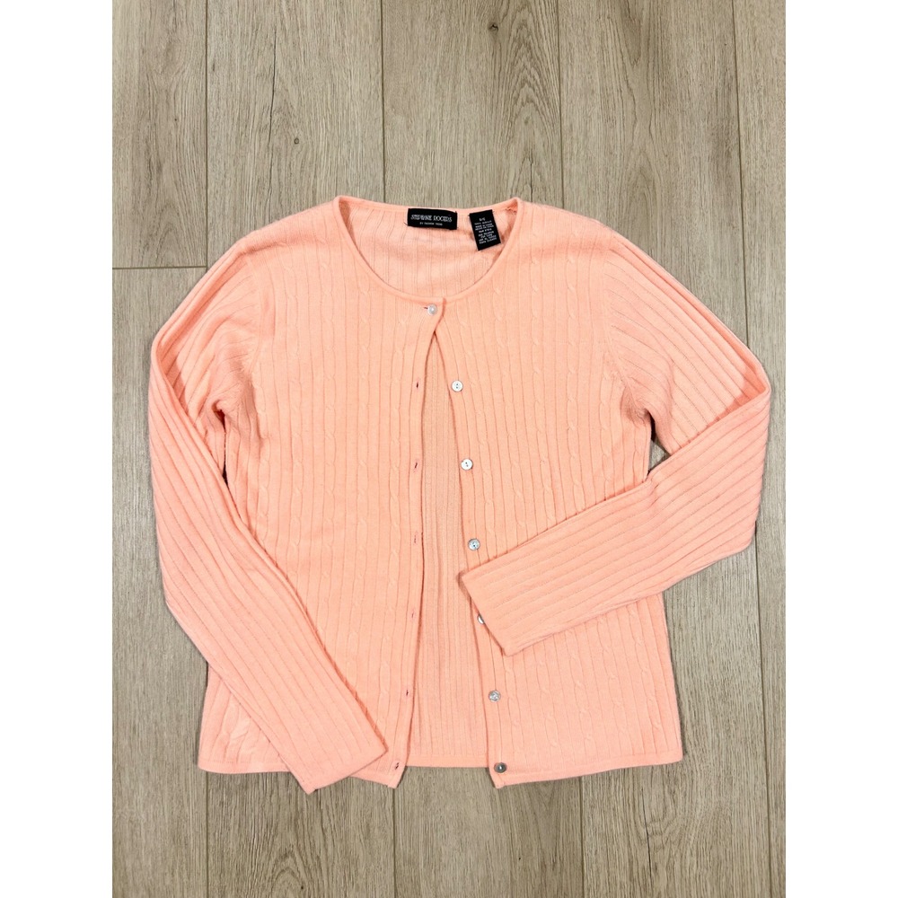Stephanie Rogers Peach Cable Knit Cardigan Sweater Small‎ Long Sleeve Ribbed